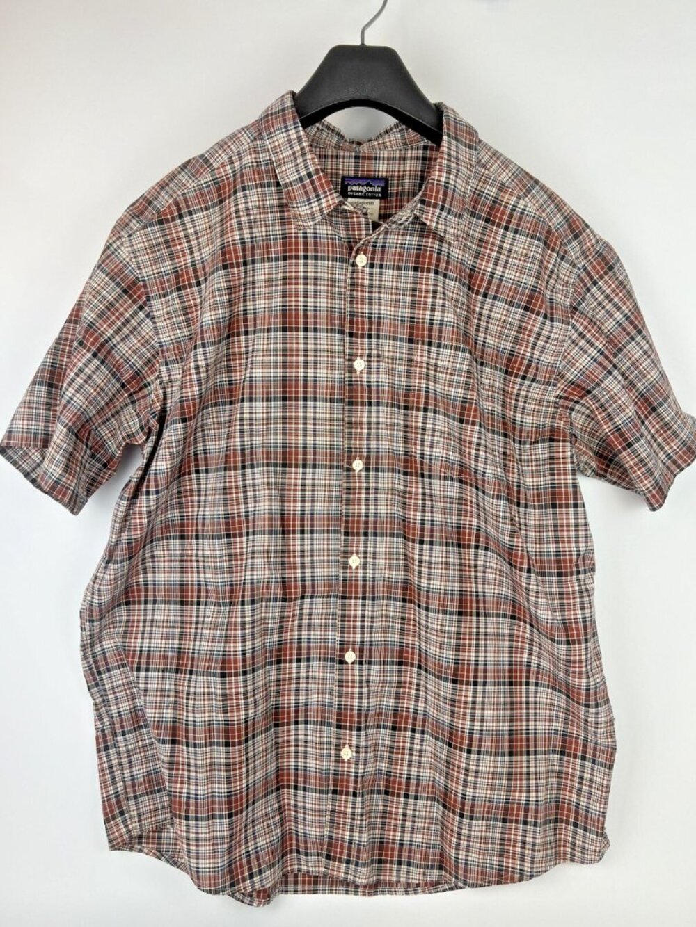 Patagonia Men’s XL Plaid Button-Up Shirt – Brown Short Sleeve Cotton Blend